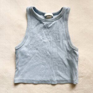 H&M Cropped Ribbed Tank Top in Light Blue | Size S